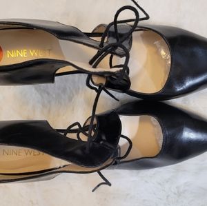 Nwt nine west "shayla" black leather lace up heel size 10